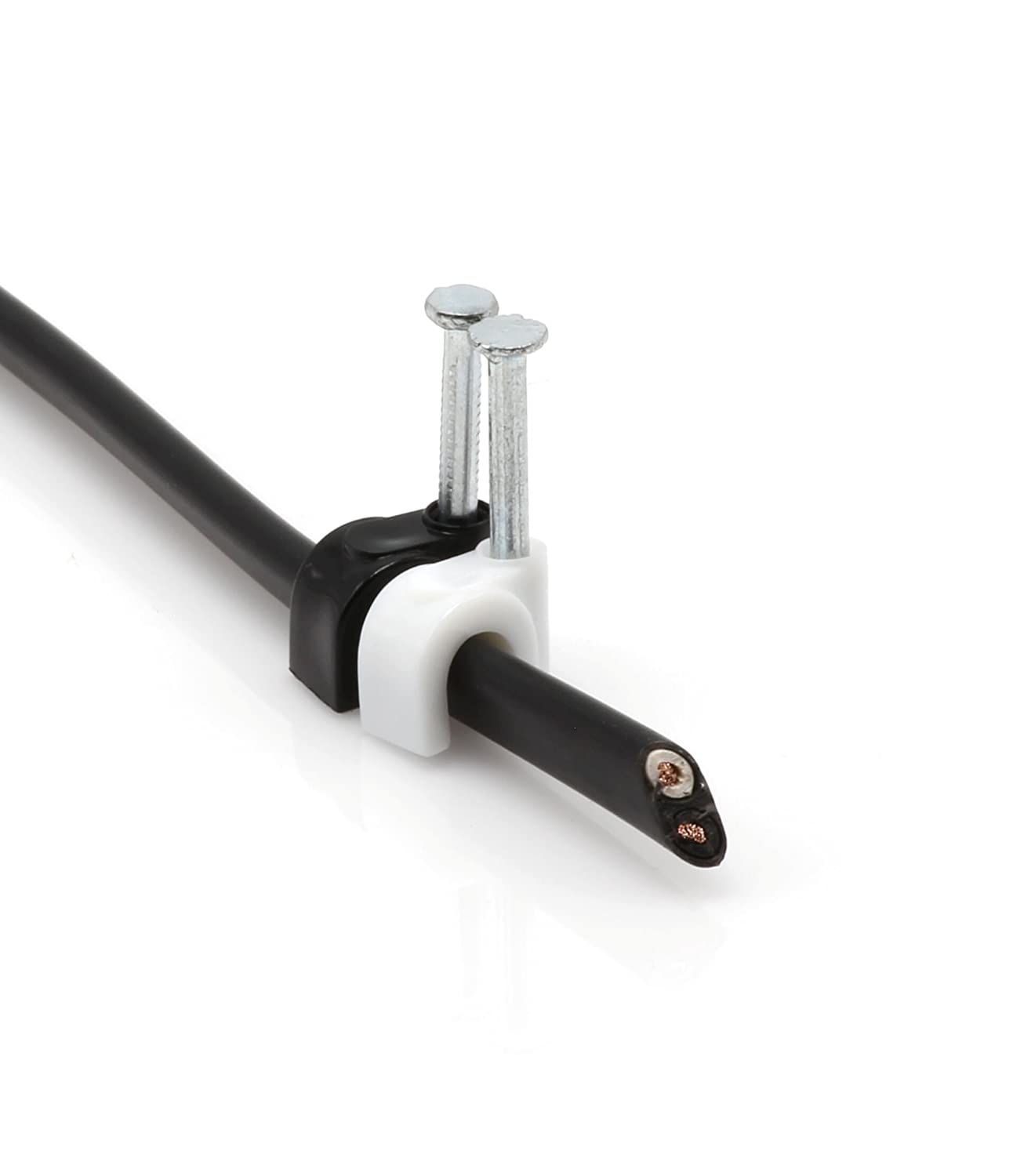 THE CIMPLE CO - Single Coaxial Cable Clips, Cat6, Electrical Wire Cable Clip, 1/4 in (6 mm) Nail Clip and Fastener, White (50 pieces per bag)