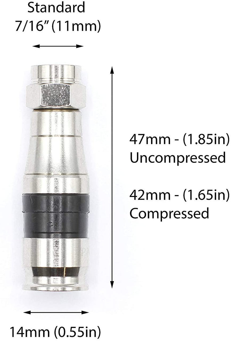 Coaxial Cable Compression Fitting - 50 Pack - for RG11 Coax Cable - with Weather Seal O Ring and Water Tight Grip