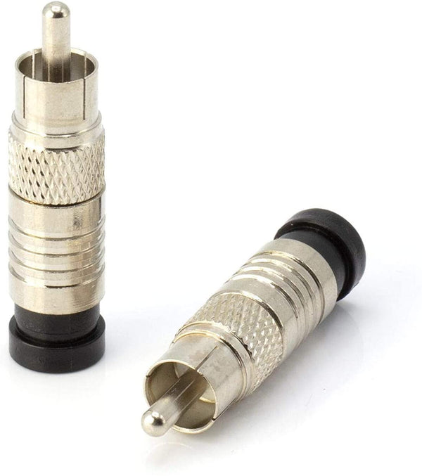 RCA Compression Connectors - 25 Pack - RG-6 Coaxial Cable - Universal Male Connectors for RCA, Subwoofer, Composite, Component and Similar Cables