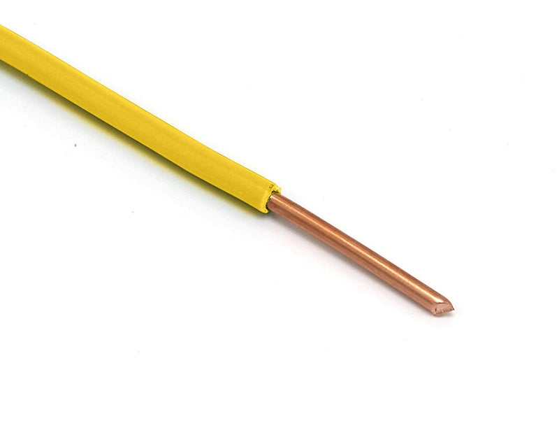 100 Feet (30 Meter) - Insulated Solid Copper THHN / THWN Wire - 14 AWG, Wire is Made in the USA, Residential, Commerical, Industrial, Grounding, Electrical rated for 600 Volts - In Yellow