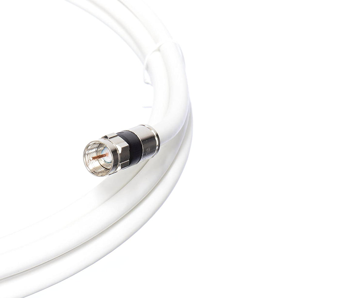 6 Foot White - Solid Copper Coax Cable - RG6 Coaxial Cable with Connectors, F81 / RF, Digital Coax for Audio/Video, Cable TV, Antenna, Internet, & Satellite, 6 Feet (1.8 Meter)