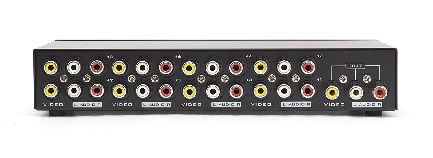 8Way AV Switch - 8 Input 1 Output RCA Selector Switch for Composite Audio and Video - Switcher Box - Includes RCA Composite Cable (Black)