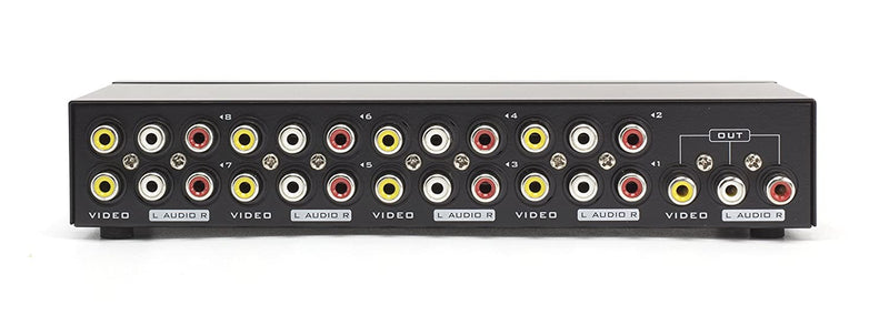 8Way AV Switch - 8 Input 1 Output RCA Selector Switch for Composite Audio and Video - Switcher Box - Includes RCA Composite Cable (Black)