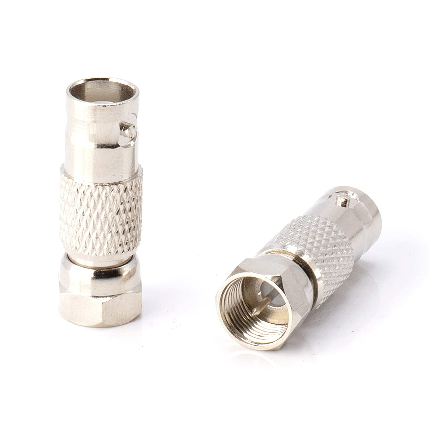 RF (F81) and BNC Coaxial Adapter - BNC Female to Male F81 (F-Pin) Connector, Adapter, Coupler, and Converter - For RG11, RG6, RG59, RG58, SDI, HD SDI, CCTV - 4 Pack