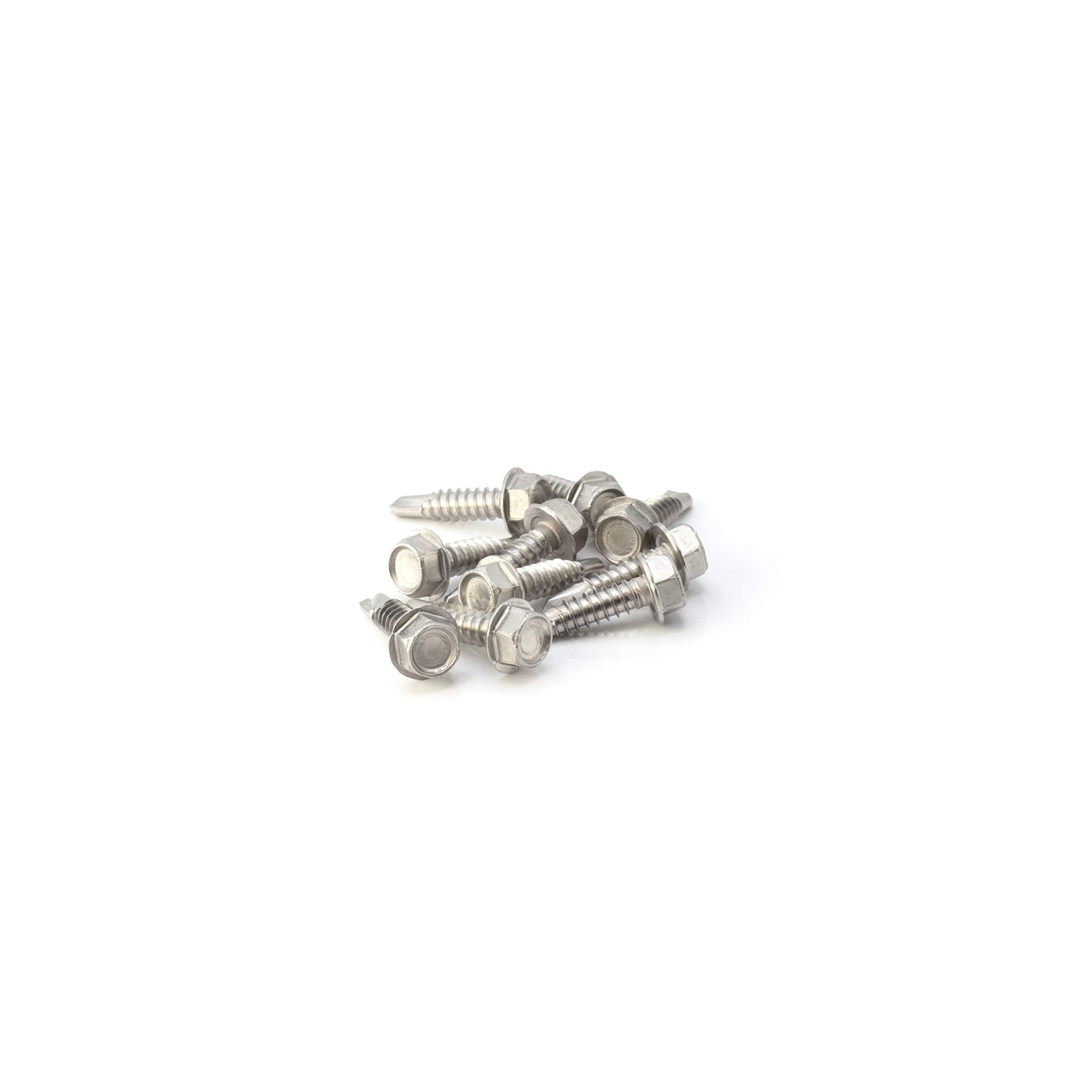 #14 Size, 1" Length (25mm) - Self Tapping Screw - Self Drilling Screw - 410 Stainless Steel Screws = Exceptional Wear and Very Corrosion Resistant) - Hex Washer Head - 100pcs