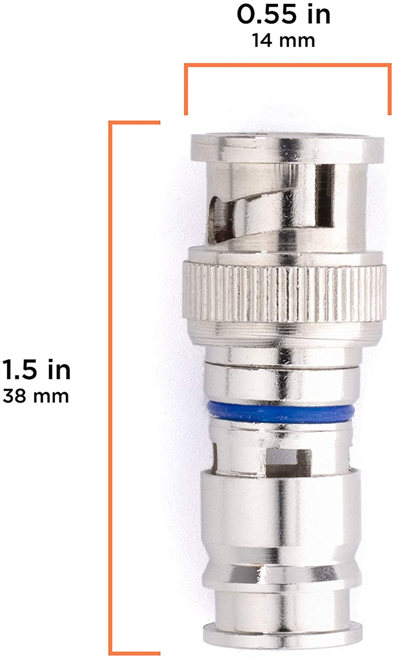 BNC Compression Connector for RG6 Coaxial Cable - Pack of 25 - Solid Construction with High Grade Metals - Male BNC Connectors for CCTV, SDI, HD-SDI, Siamese, Security Camera