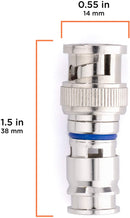 BNC Compression Connector for RG6 Coaxial Cable - Pack of 100 - Solid Construction with High Grade Metals - Male BNC Connectors for CCTV, SDI, HD-SDI, Siamese, Security Camera