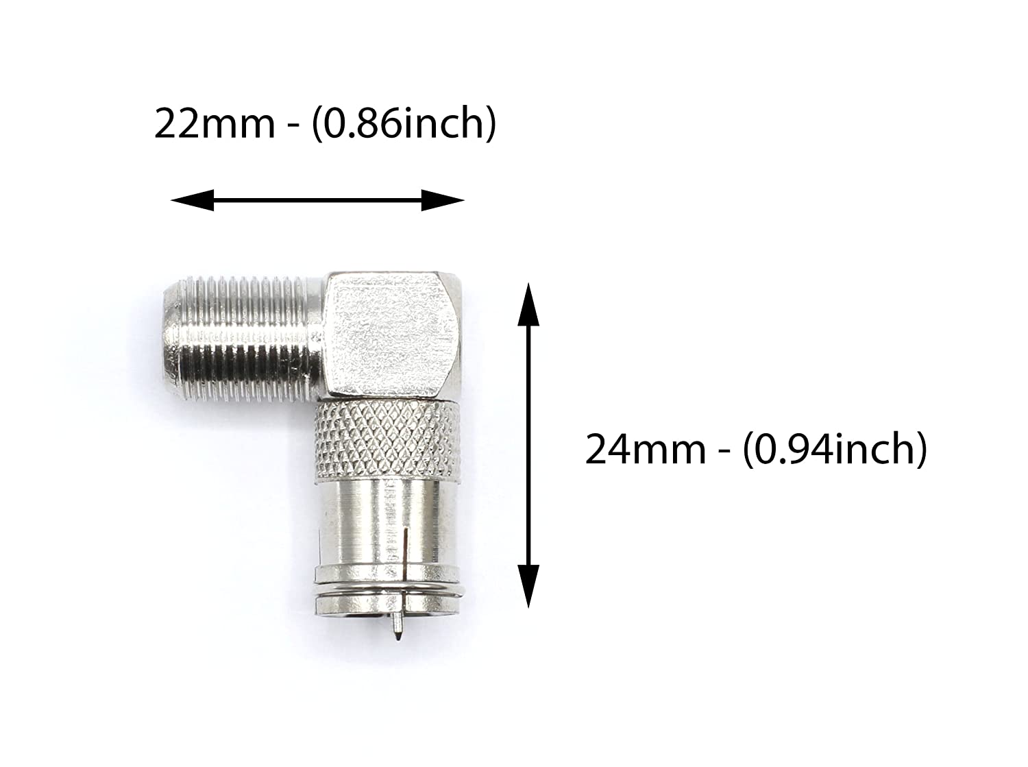 Push On and Right angle Coax Connector - Push On F Connector Male To Screw On Female Adapter - Pack of 50