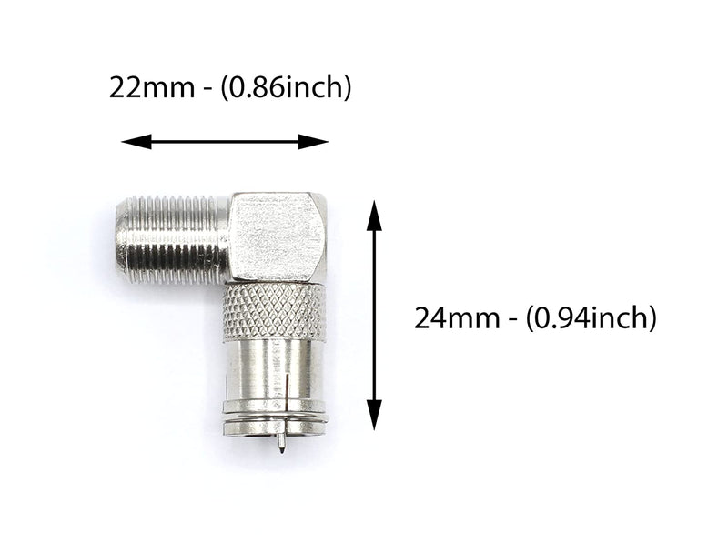 Push On and Right angle Coax Connector - Push On F Connector Male To Screw On Female Adapter - Pack of 100