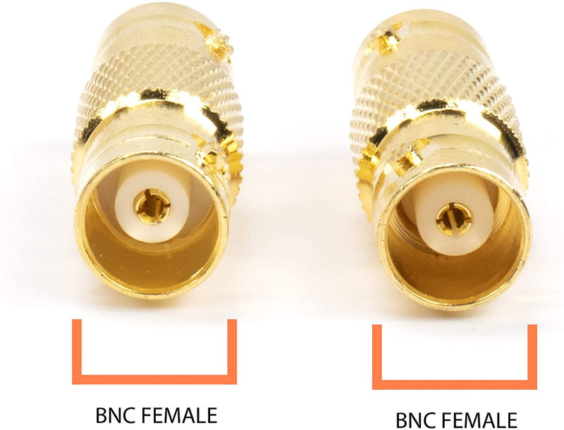 Gold BNC Connectors, Female to Female Coupler - 4 Pack - (Barrel Connector) Adapter for Security Camera CCTV, SDI, HD-SDI