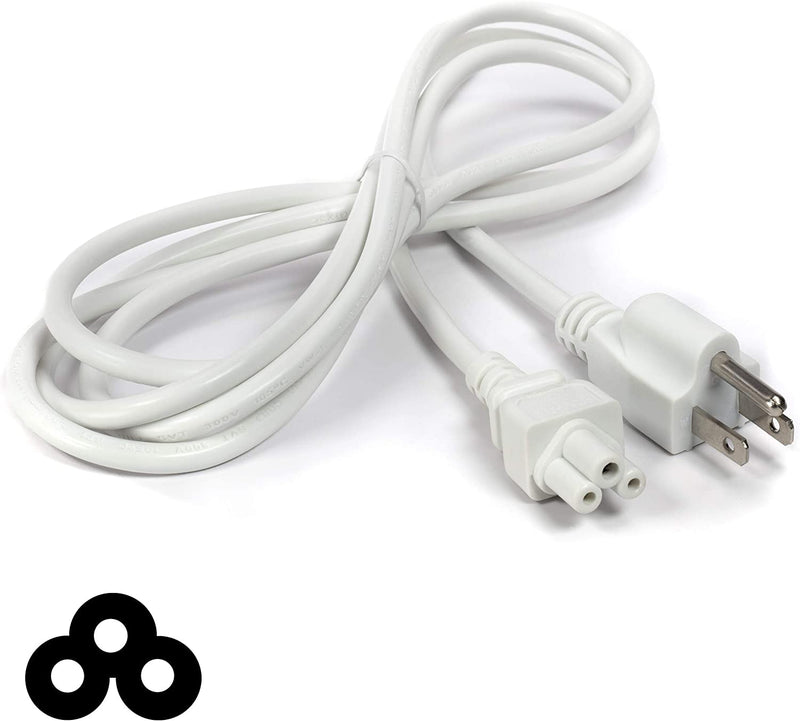 AC Power Cord (3 Prong) - White, 3 Feet (0.9 Meter) - Premium Quality Copper Wire Core - Mouse Style for Laptops, Computers, & Power Supplies - NEMA 5-15P to C5 / IEC 320 - UL Listed