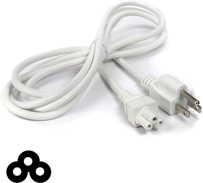 AC Power Cord (3 Prong) - White, 10 Feet (3 Meter) - Premium Quality Copper Wire Core - Mouse Style for Laptops, Computers, & Power Supplies - NEMA 5-15P to C5 / IEC 320 - UL Listed