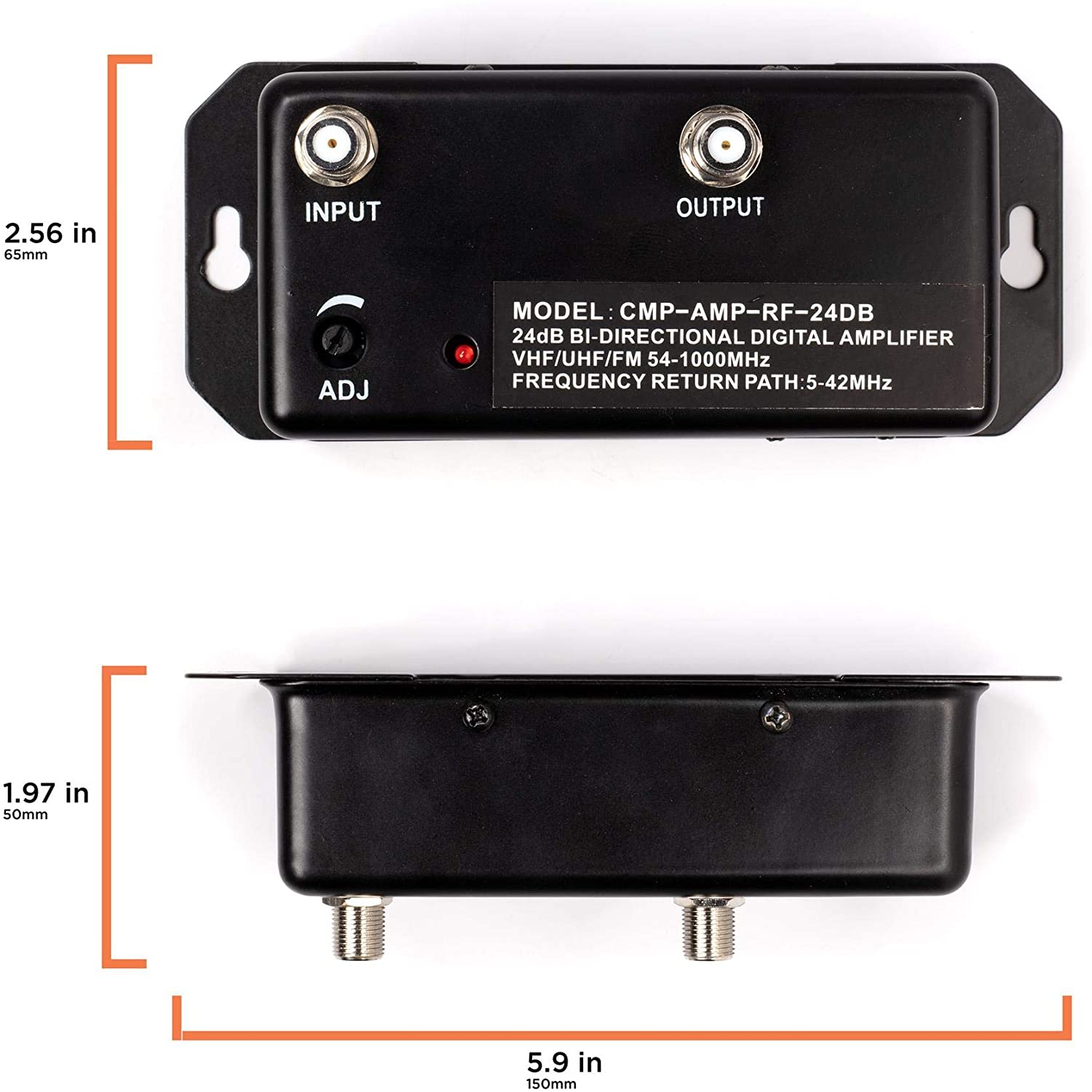 24db Distribution Amplifier - Digital TV Antenna Booster Signal Amplifier, Adjustable Boost/Gain, NTSC, ATSC, FM, UHF, VHF - 1000 MHz - includes RG6 Coaxial Cable