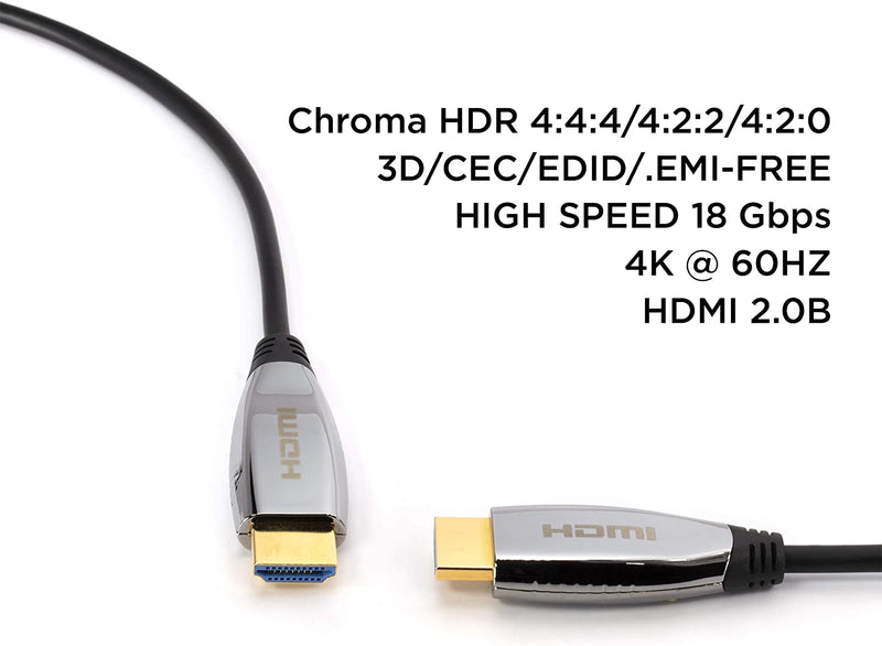 25 Feet, 4K Fiber Optic HDMI Cable, Ultra High Speed Fiber Optic 18Gbps 4K @ 60Hz, 4:4:4 HDR, HDCP, ARC, 3D and More - Hybrid HDMI with Gold Connectors