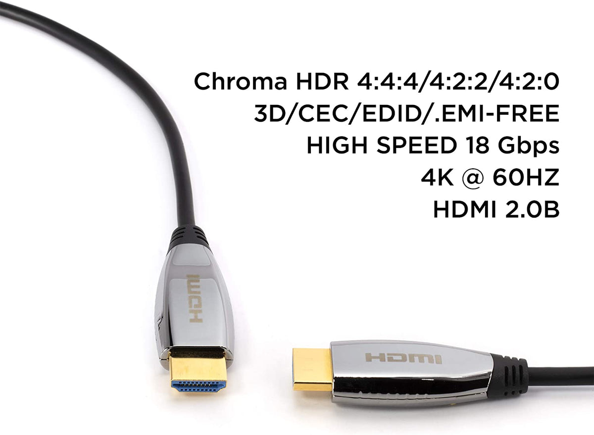 100 Feet, 4K Fiber Optic HDMI Cable, Ultra High Speed Fiber Optic 18Gbps 4K @ 60Hz, 4:4:4 HDR, HDCP, ARC, 3D and More - Hybrid HDMI with Gold Connectors
