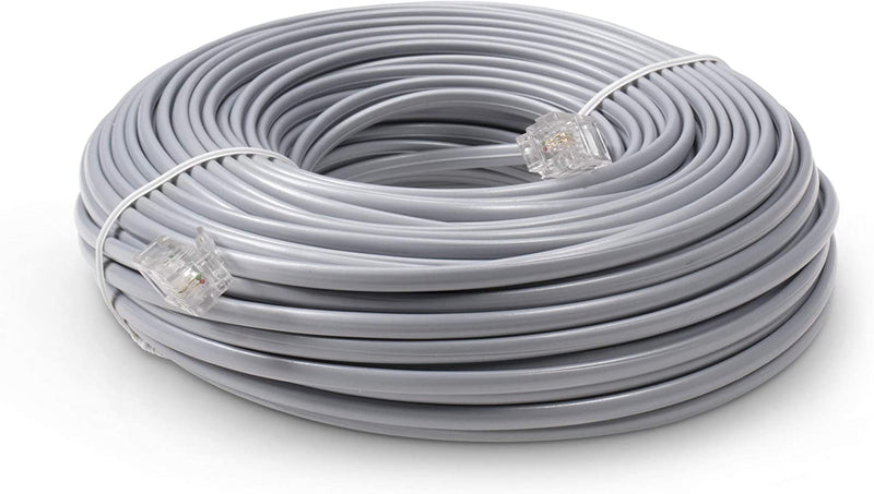 Phone Line Cord 50 Feet - Modular Telephone Extension Cord 50 Feet - 2 Conductor (2 pin, 1 line) cable - Works great with FAX, AIO, and other machines - Grey/Silver