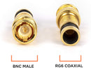 Gold BNC Compression Connector for RG6 Coaxial Cable - Pack of 4 - Solid Construction with High Grade Metals - Male BNC Connectors for CCTV, SDI, HD-SDI, Siamese, Security Camera