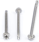 #8 Size, 2" Length (51mm) - Self Tapping Screw -- Self Drilling Screw - 410 Stainless Steel Screws = Exceptional Wear and Very Corrosion Resistant) - Hex and Phillips Head - 100pcs