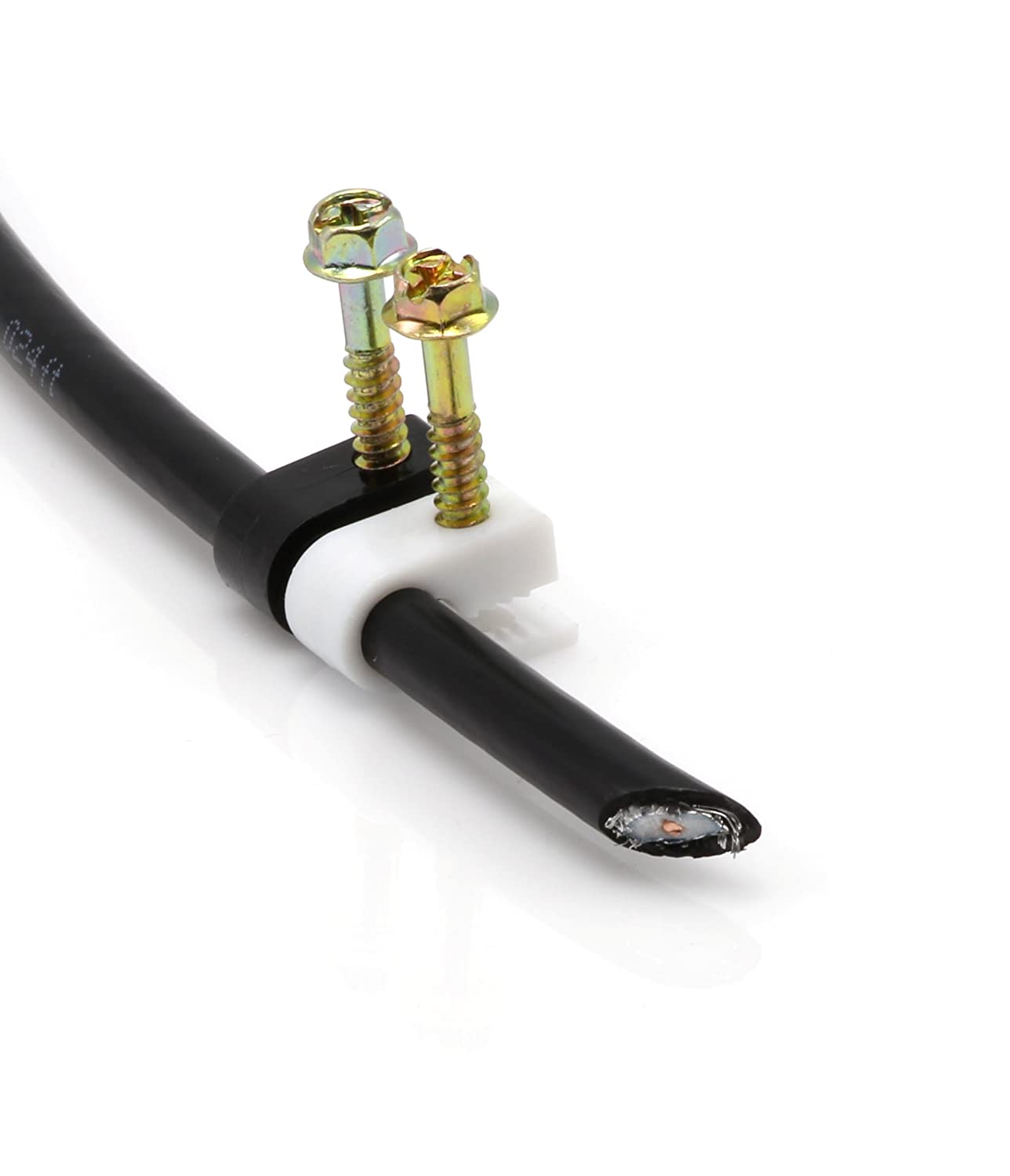 THE CIMPLE CO - Single Coaxial Cable Clips, Cat6, Electrical Wire Cable Clip, 1/4 in (6 mm) Screw Clip and Fastener, Black (50 pieces per bag)