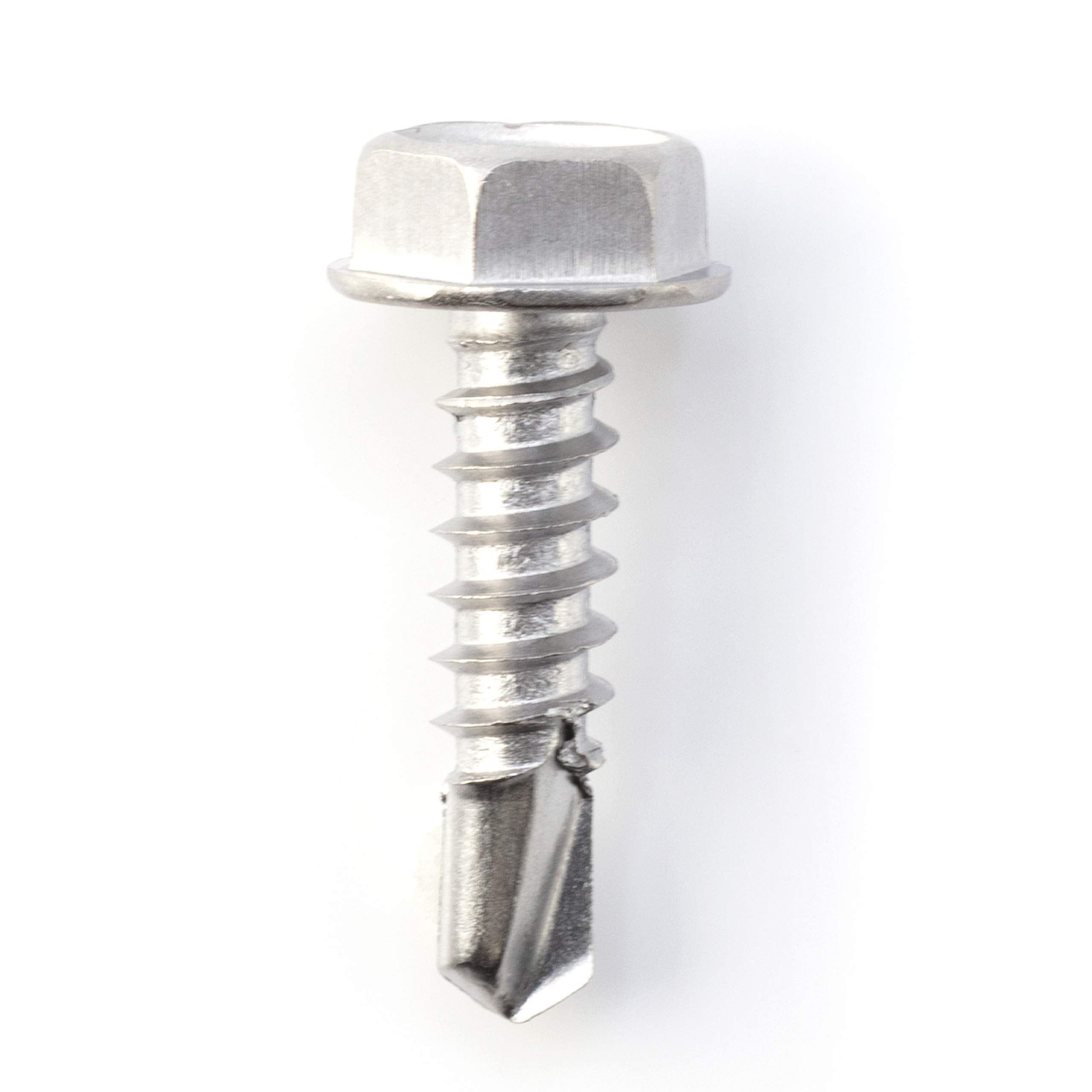#10 Size, 3/4" Length (19mm) - Self Tapping Screw - Self Drilling Screw - 410 Stainless Steel Screws = Exceptional Wear and Very Corrosion Resistant) - Hex Washer Head - 100pcs