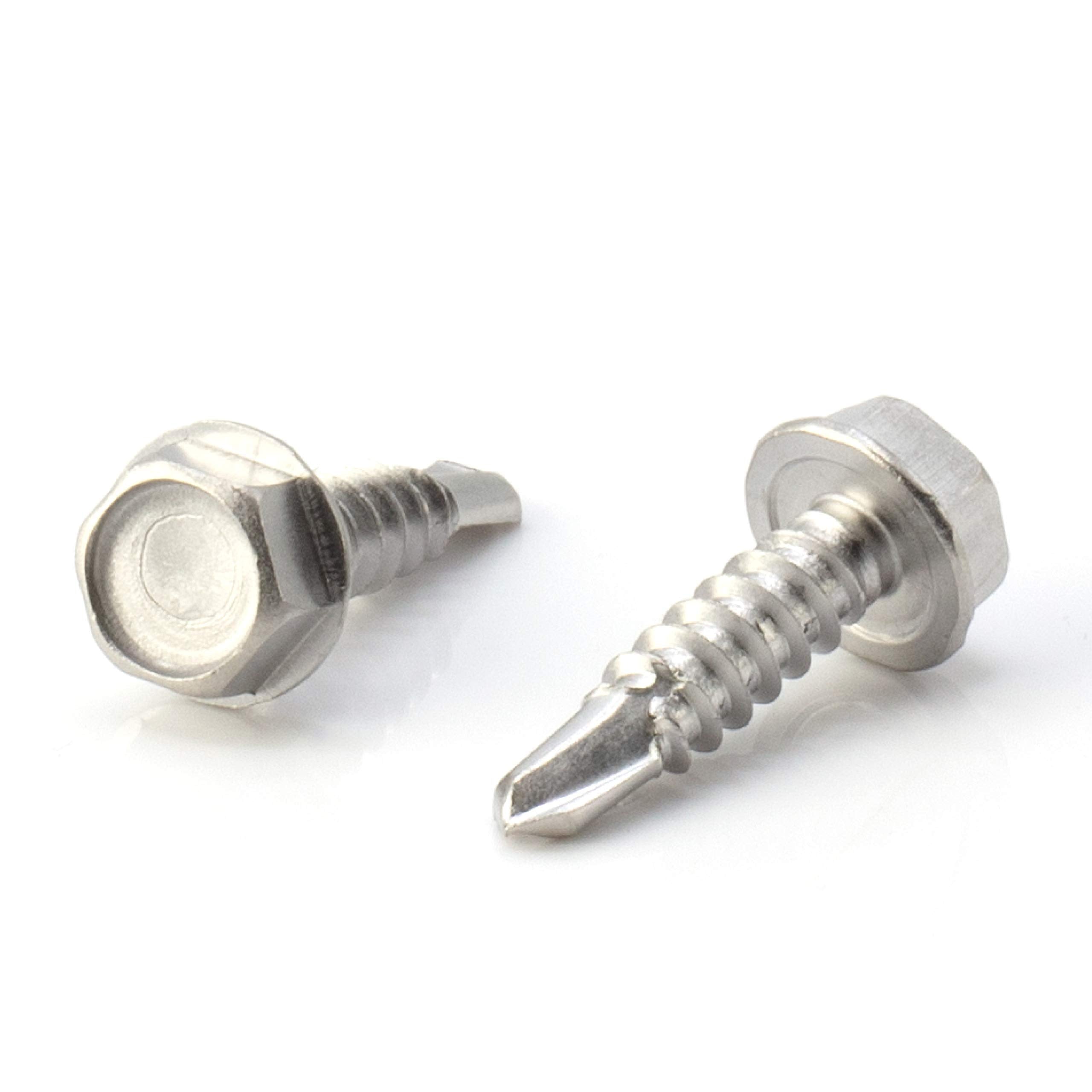 #10 Size, 3/4" Length (19mm) - Self Tapping Screw - Self Drilling Screw - 410 Stainless Steel Screws = Exceptional Wear and Very Corrosion Resistant) - Hex Washer Head - 100pcs
