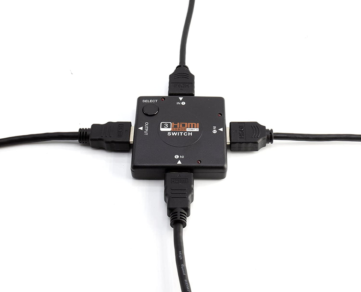 3 Port HDMI Switch Kit - 4K HDMI Switcher with IR Remote and HDMI Cable for 3 in 1 Gaming Console - Supports 4K, 1080P, 3D (Black)