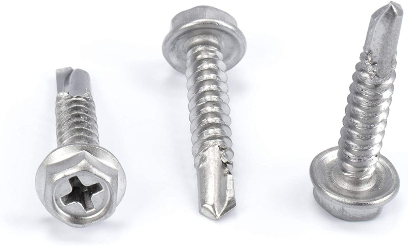 #10 Size, 1" Length (25mm) - Self Tapping Screw -- Self Drilling Screw - 410 Stainless Steel Screws = Exceptional Wear and Very Corrosion Resistant) - Hex and Phillips Head - 100pcs