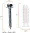 Ribbed Plastic Conical Anchors and Screws - For Concrete, Stucco, Brick, Drywall, and Similar - Kit of 100 Screws, and 100 Anchors