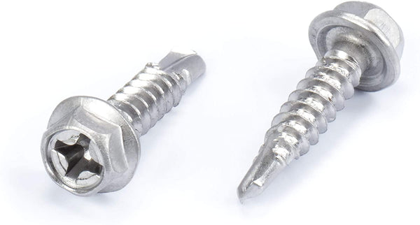 #8 Size, 3/4" Length (19mm) - Self Tapping Screw -- Self Drilling Screw - 410 Stainless Steel Screws = Exceptional Wear and Very Corrosion Resistant) - Hex and Phillips Head - 100pcs