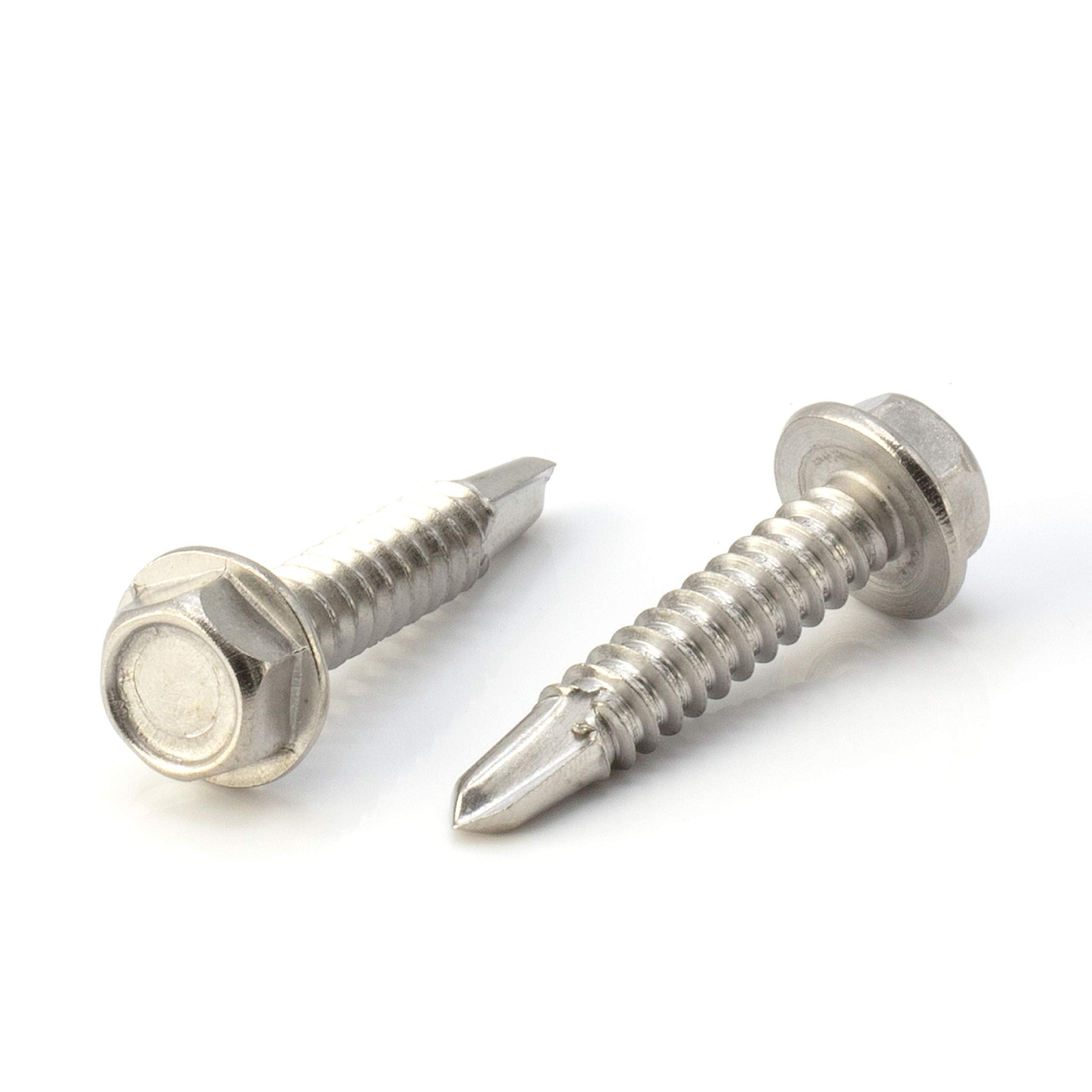 #14 Size, 1 1/4" Length (32mm) - Self Tapping Screw - Self Drilling Screw - 410 Stainless Steel Screws = Exceptional Wear and Very Corrosion Resistant) - Hex Washer Head - 100pcs
