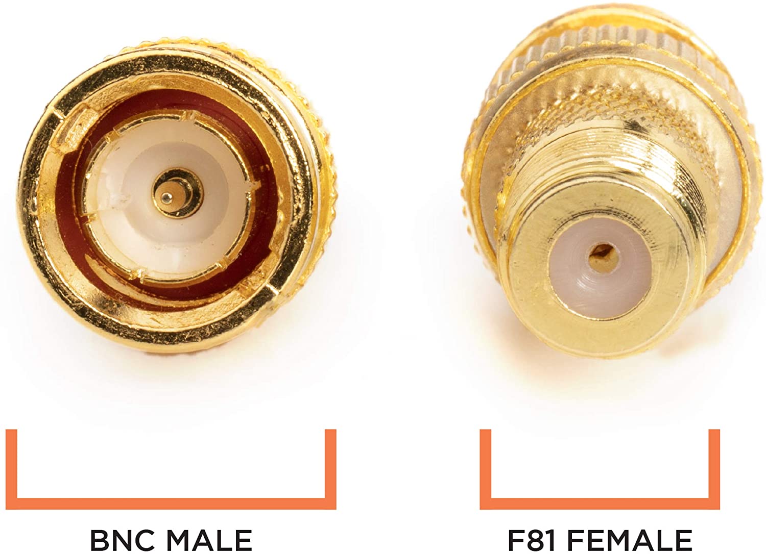 Gold RF (F81) and BNC Coaxial Adapter - 25 Pack - BNC Male to Female F81 (F-Pin) Connector, Adapter, Coupler, and Converter - For RG11, RG6, RG59, RG58, SDI, HD SDI, CCTV