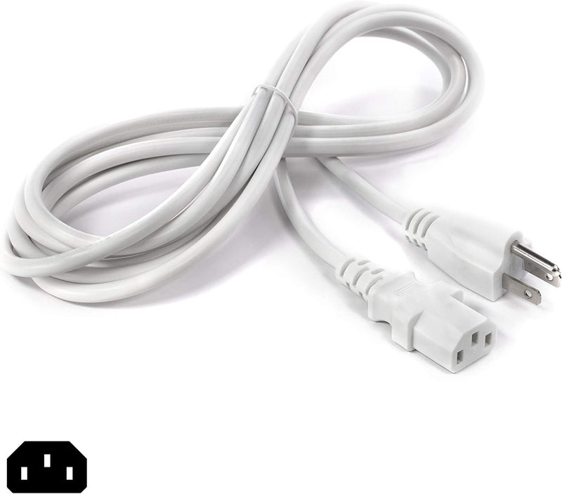 AC Power Cord (3 Prong) - 12 Feet (3.6 Meter), White - Premium Quality Copper Wire Core - Computer, Medical, Server & Desktop - NEMA 5-15 to C13 / IEC 320 - UL Listed Power Cable
