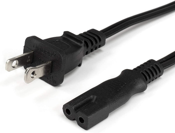 Polarized 2 Prong Power Cord with Copper Wire Core - (Square/Round) for Satellite, CATV, Game Systems, and More -  NEMA 1-15P to C7 C8 / IEC320 - UL Listed - Black, 6 Feet (1.8 Meter) Power Cable