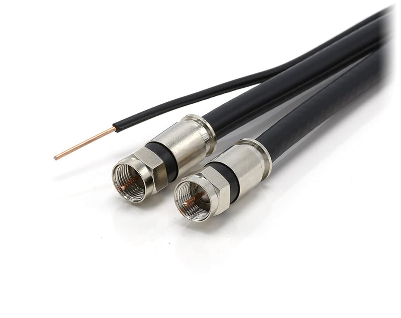 100ft Dual with Ground RG6 Coaxial Twin Coax Cable (Siamese Cable) with 18AWG Copper Ground Wire, Satellite, Antenna & CATV Quality Compression Connectors, Black