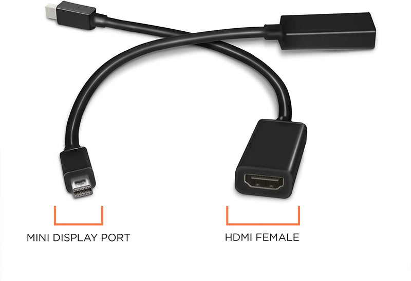 Mini DisplayPort to HDMI Adapter - MiniDP to HDMI - Thunderbolt / MiniDP to HDMI Cable Adapter - Black - with HDMI