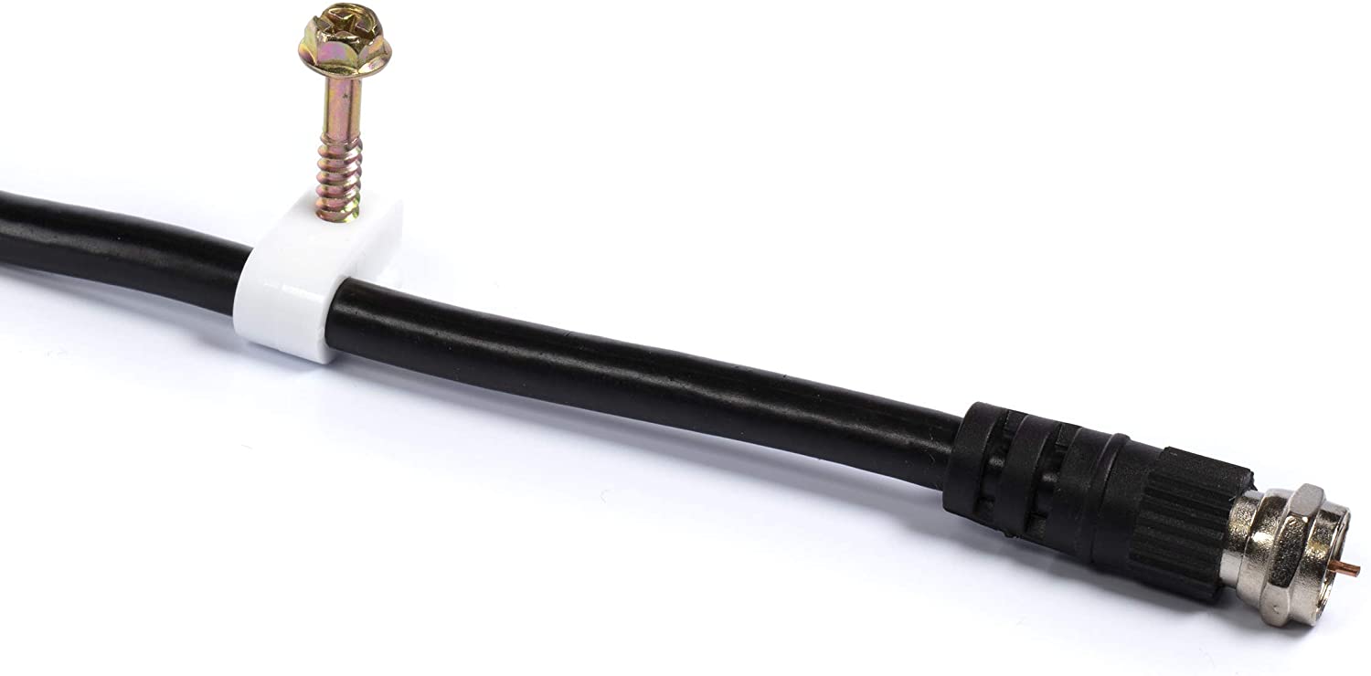 Ribbed Plastic Conical Anchors and White Cable Screw Clips - For Concrete, Stucco, Brick, Drywall, and Similar - Kit of 10 Screw Clips, and 10 Anchors