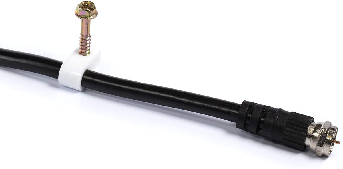 Ribbed Plastic Conical Anchors and White Cable Screw Clips - For Concrete, Stucco, Brick, Drywall, and Similar - Kit of 100 Screw Clips, and 100 Anchors