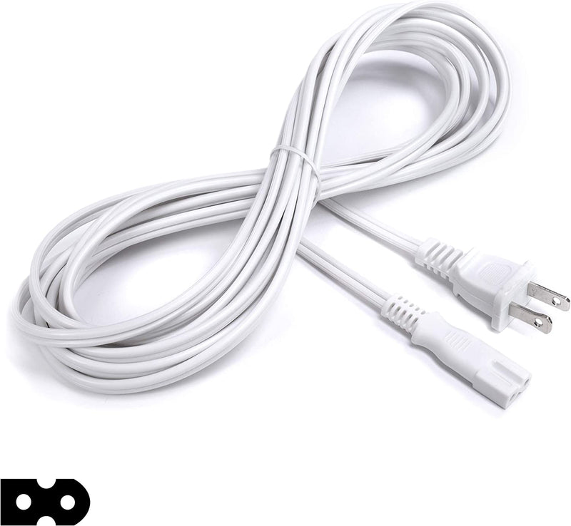 Polarized 2 Prong Power Cord with Copper Wire Core - (Square/Round) for Satellite, CATV, Game Systems, and More -  NEMA 1-15P to C7 C8 / IEC320 - UL Listed - White, 15 Feet (4.5 Meter) Power Cable
