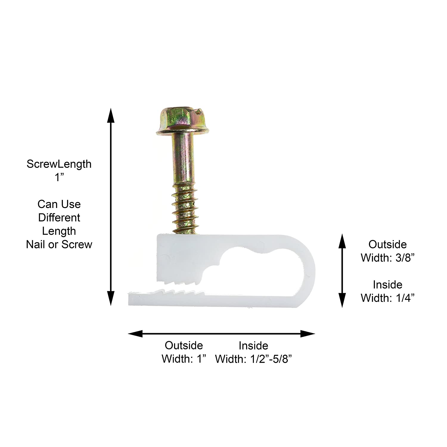 THE CIMPLE CO - Dual, Twin, or Siamese Coaxial Cable Clips, Cat6, Electrical Wire Cable Clip, 1/2 in Screw Clip and Fastener, White (50 pieces per bag)