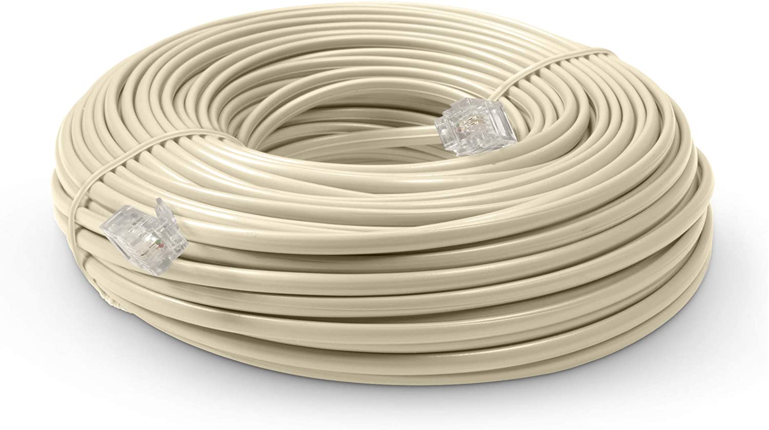 Phone Line Cord 100 Feet - Modular Telephone Extension Cord 100 Feet - 2 Conductor (2 pin, 1 line) cable - Works great with FAX, AIO, and other machines - Ivory