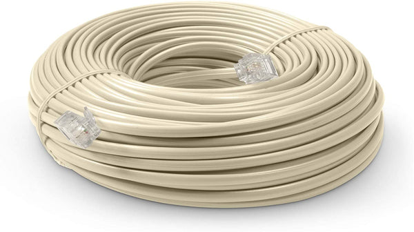 Phone Line Cord 100 Feet - Modular Telephone Extension Cord 100 Feet - 2 Conductor (2 pin, 1 line) cable - Works great with FAX, AIO, and other machines - Ivory