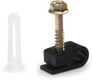 Ribbed Plastic Conical Anchors and Black Cable Screw Clips - For Concrete, Stucco, Brick, Drywall, and Similar - Kit of 50 Screw Clips, and 50 Anchors