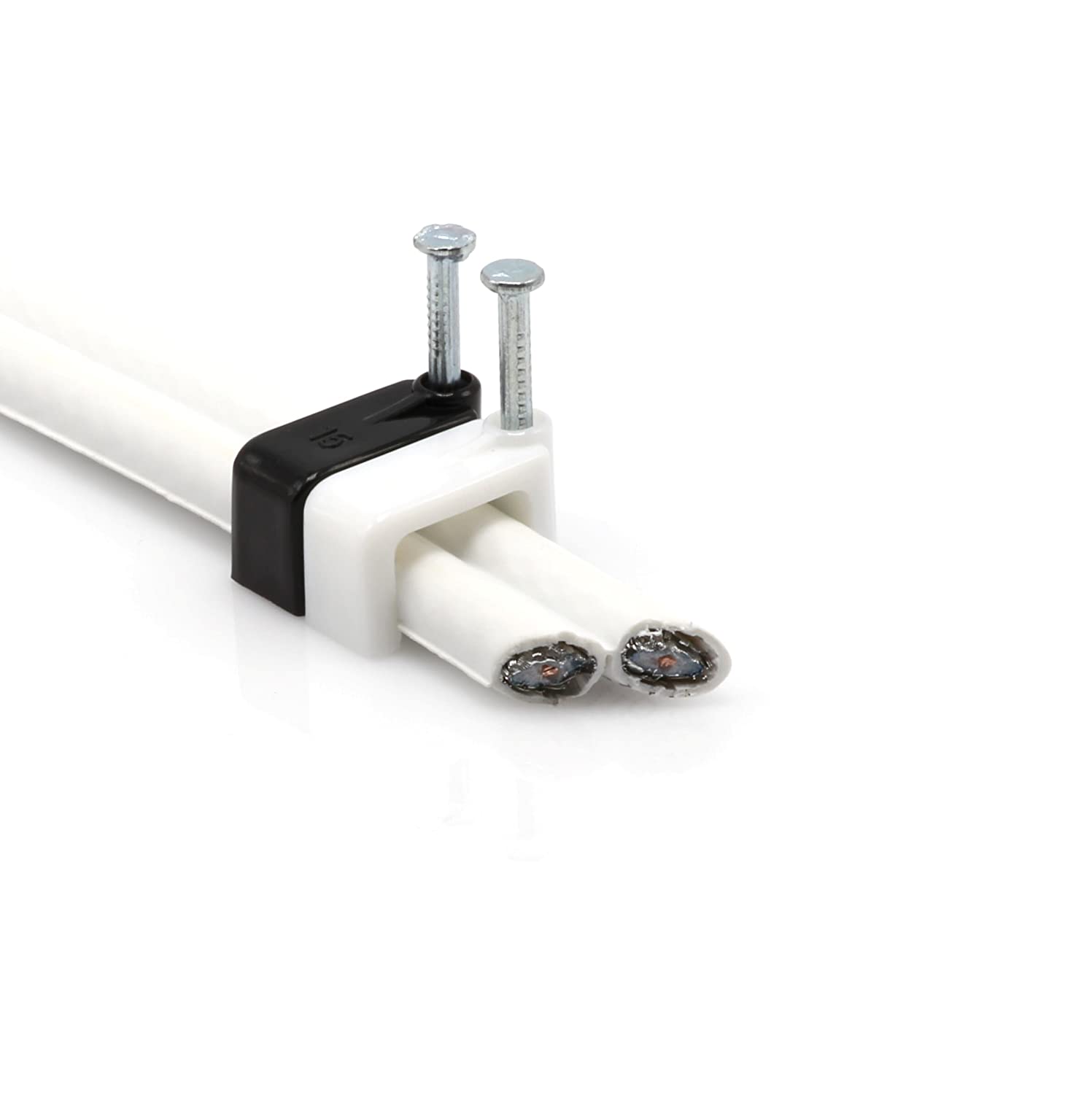 THE CIMPLE CO - Dual, Twin, or Siamese Coaxial Cable Clips, Cat6, Electrical Wire Cable Clip, 1/2 in Nail Clip and Fastener, White (10 pieces per bag)