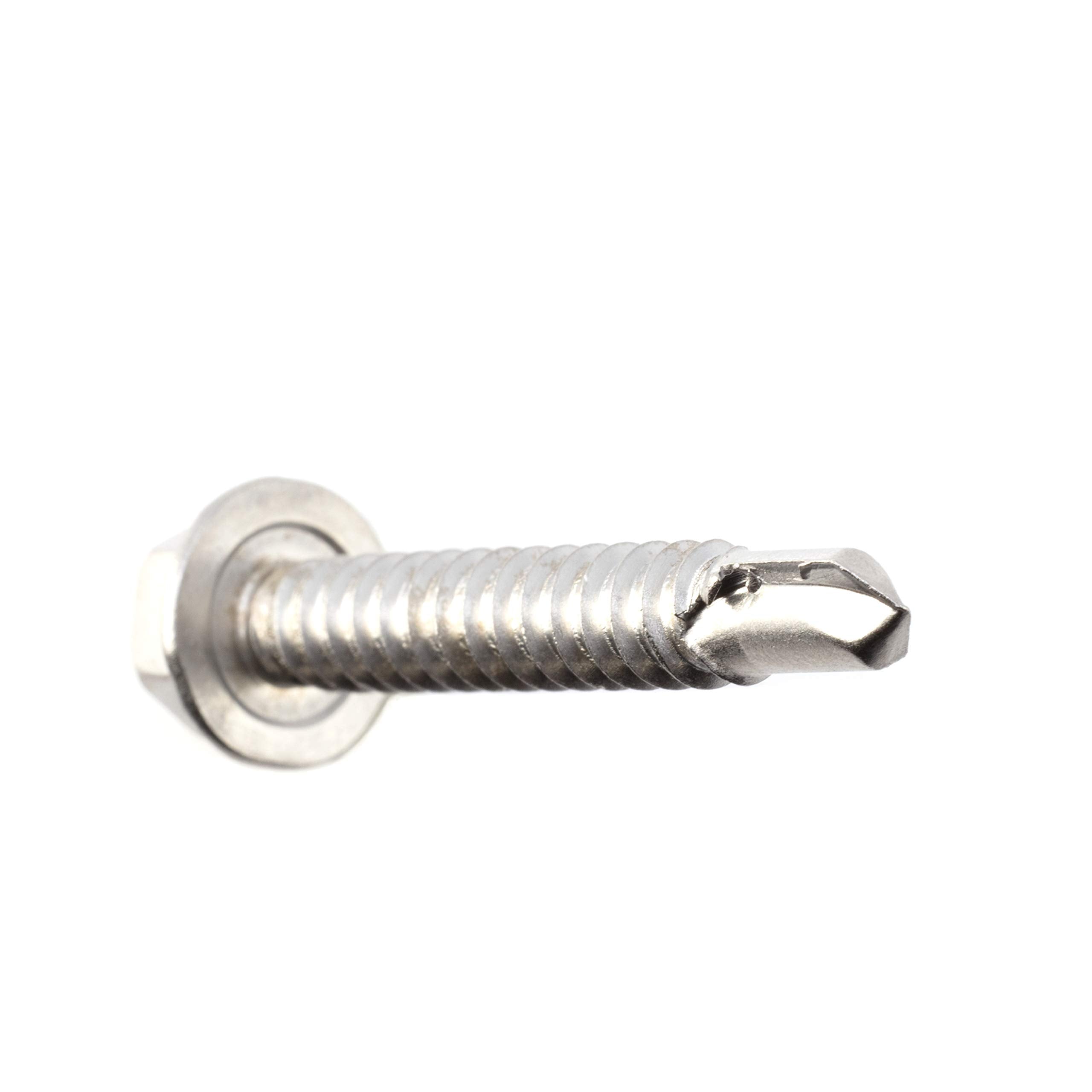 #14 Size, 1 1/2" Length (38mm) - Self Tapping Screw - Self Drilling Screw - 410 Stainless Steel Screws = Exceptional Wear and Very Corrosion Resistant) - Hex Washer Head - 100pcs