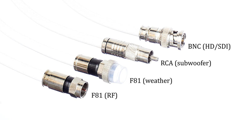 1' Feet, Black RG6 Coaxial Cable (Coax Cable) with Weather Proof Connectors, F81 / RF, Digital Coax - AV, Cable TV, Antenna, and Satellite, CL2 Rated, 1 Foot