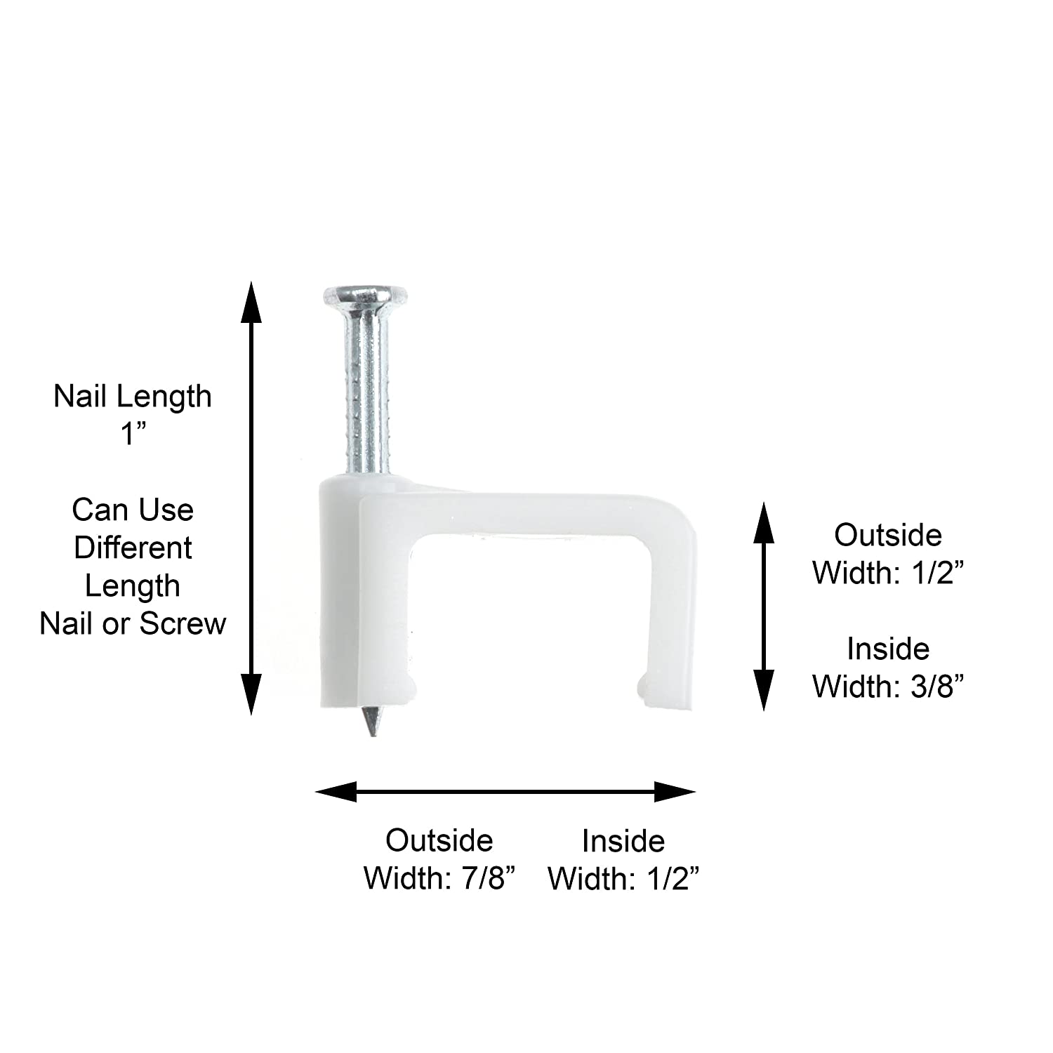 THE CIMPLE CO - Dual, Twin, or Siamese Coaxial Cable Clips, Cat6, Electrical Wire Cable Clip, 1/2 in Nail Clip and Fastener, White (50 pieces per bag)
