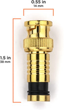 Gold BNC Compression Connector for RG6 Coaxial Cable - Pack of 100 - Solid Construction with High Grade Metals - Male BNC Connectors for CCTV, SDI, HD-SDI, Siamese, Security Camera