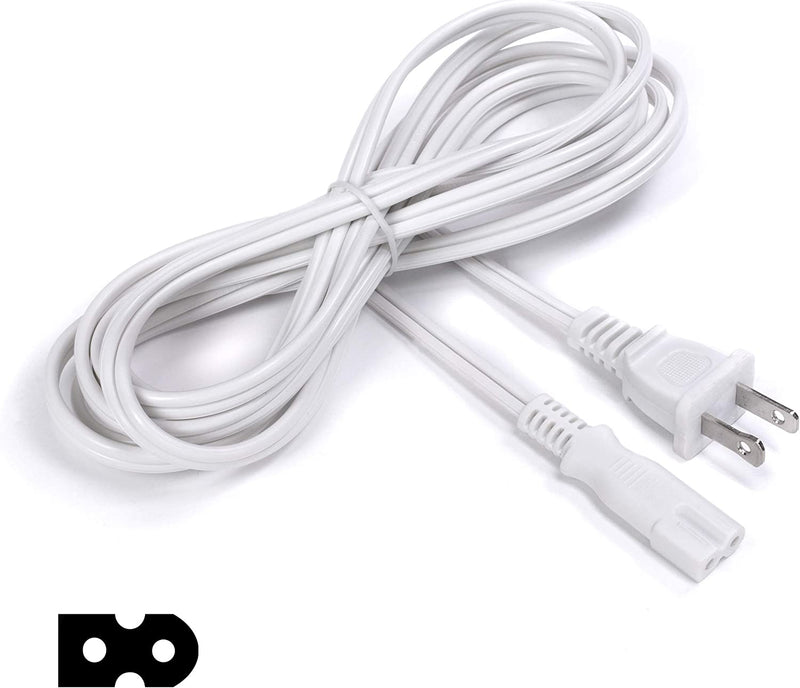 Polarized 2 Prong Power Cord with Copper Wire Core - (Square/Round) for Satellite, CATV, Game Systems, and More -  NEMA 1-15P to C7 C8 / IEC320 - UL Listed - White, 10 Feet (3 Meter) Power Cable