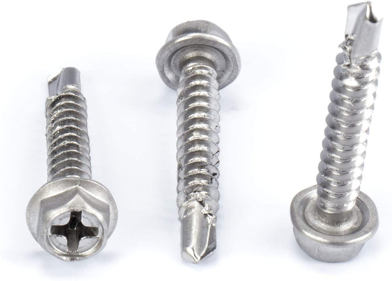 #8 Size, 1" Length (25mm) - Self Tapping Screw -- Self Drilling Screw - 410 Stainless Steel Screws = Exceptional Wear and Very Corrosion Resistant) - Hex and Phillips Head - 100pcs