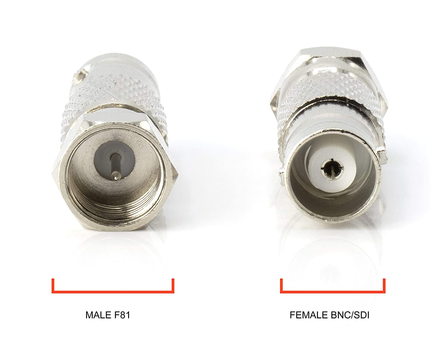 RF (F81) and BNC Coaxial Adapter - BNC Female to Male F81 (F-Pin) Connector, Adapter, Coupler, and Converter - For RG11, RG6, RG59, RG58, SDI, HD SDI, CCTV - 100 Pack